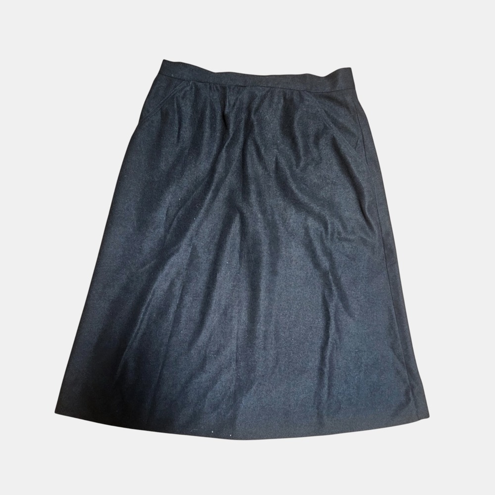 Vintage Classic Felted A-Line Midi Skirt 26 Flat Front Solid Black Dark Academia